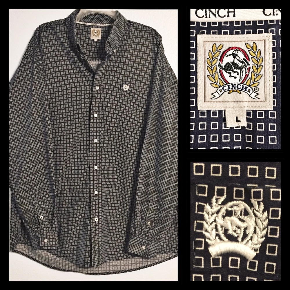 Cinch Geometric Square Print Long Sleeve Shirt